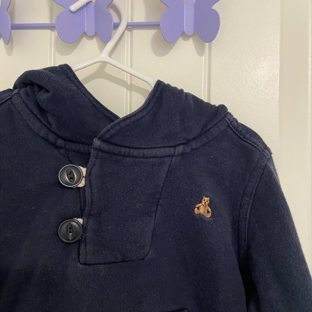 EUC Baby GAP button front bear patch hooded pullover sweatshirt 18-24 months‎